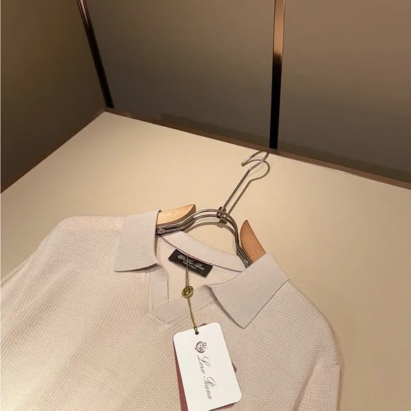 Loro Piana Cream Short-Sleeve Polo with Light Gray Collar - Picture 7 of 7